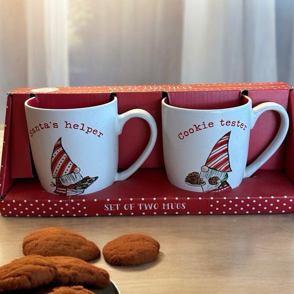Christmas Peppermint & Pine Cups Set 2 Santa’s Helper & Cookie Tester New In Box